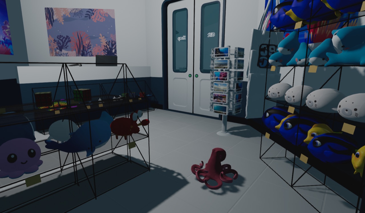 The gift shop, full of octopus plushies